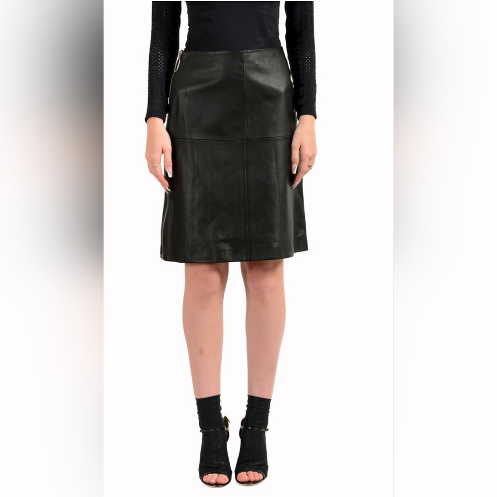 Heart Moon Star Black Leather A-Line Skirt